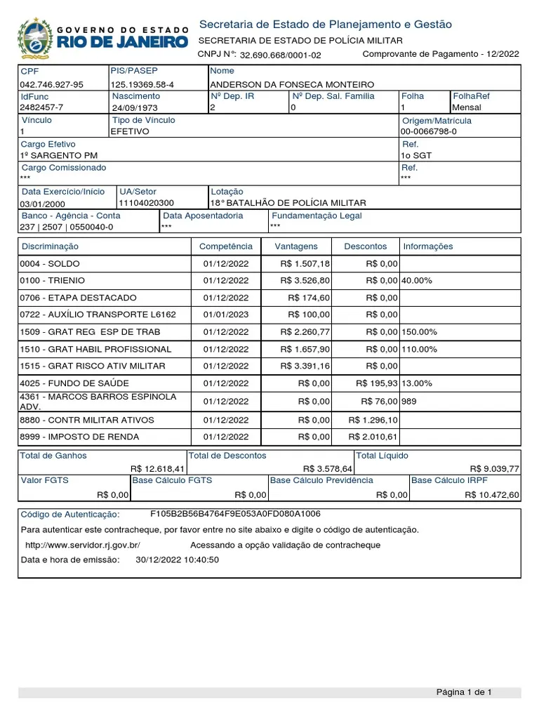 Exemplo de contracheque